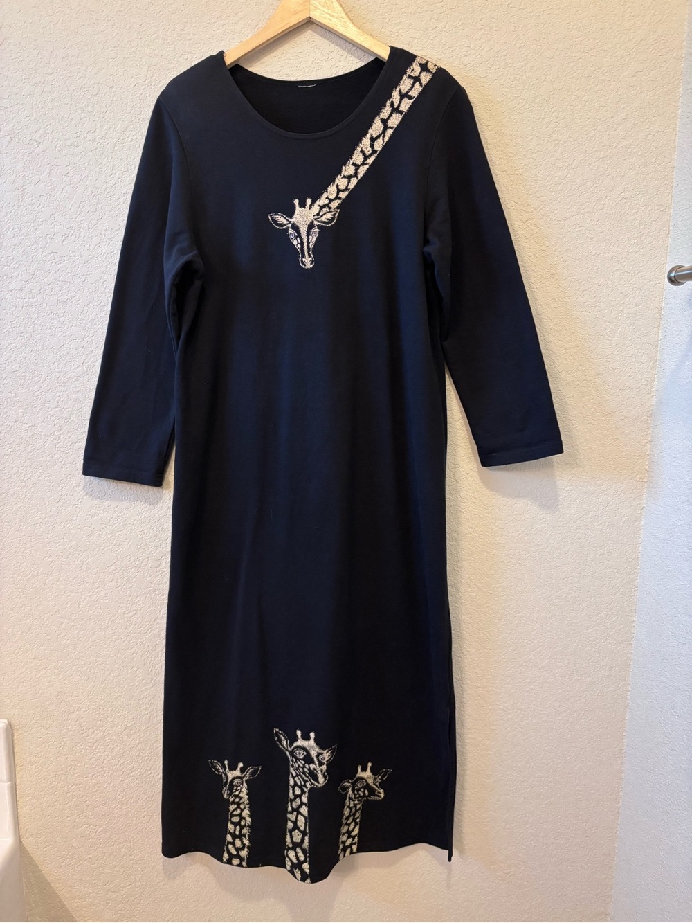 Vintage Cité Black Giraffe-Print Maxi Dress Large